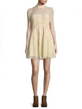 New Free People Riviera Embroidered Mesh Mini Dress with Tag Sz 0